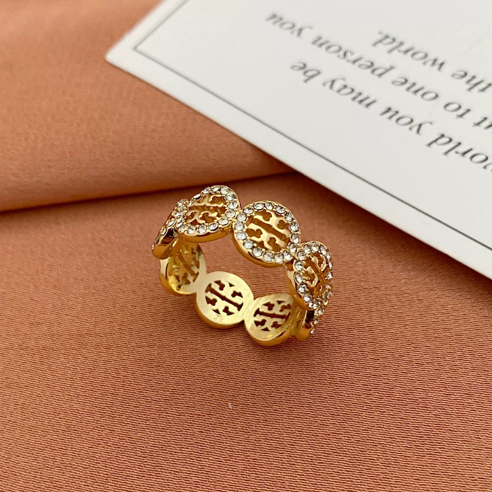 Tory Burch Rhinestone Letter Metal Ring - Picture 6 of 8